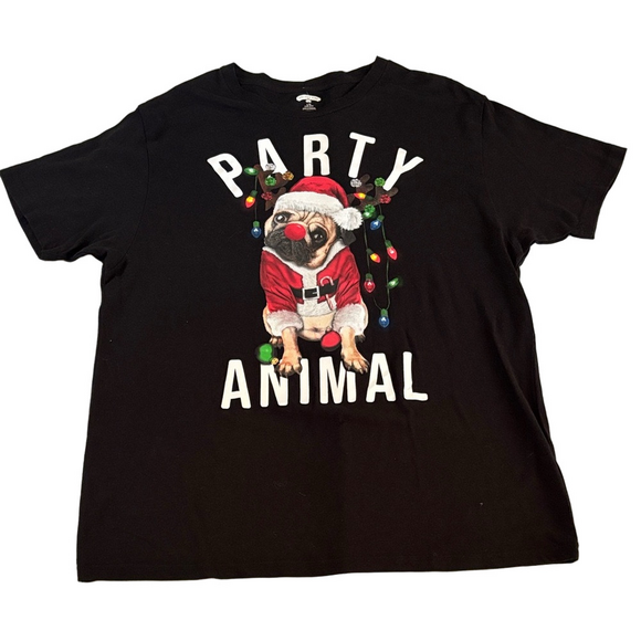 Holiday Time Christmas “Party Animal” Pug Graphic Tee Red Sz L - Picture 2 of 6